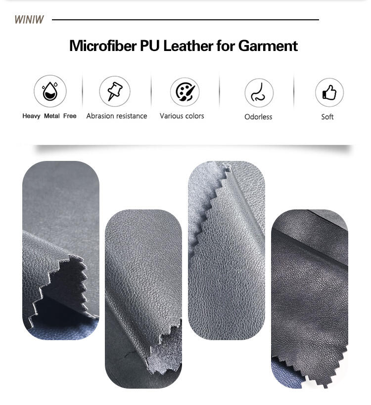 WINIWWaterproof Leather Fabric OdmhsasCompany Factory Wholesale Leatherette Material Manufacturerssoft and pliable faux PU leather is a premium synthetic fabric designed for crafting comfortable, high-end garments that mimic the supple feel of genuine leather