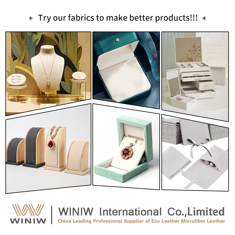 MicrofiberSuede Leather Waterproof Spraysuede jewelry display leather is a widely used material in jewelry display and packaging, which combines the durability of microfiber leather with the soft touch and visual effect of suede, providing jewelry with both beautiful and practical display and protection