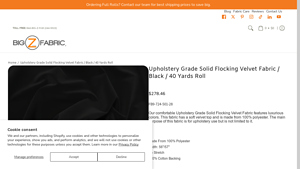 Big Z Fabric - Upholstery Grade Solid Flocking Velvet Fabric