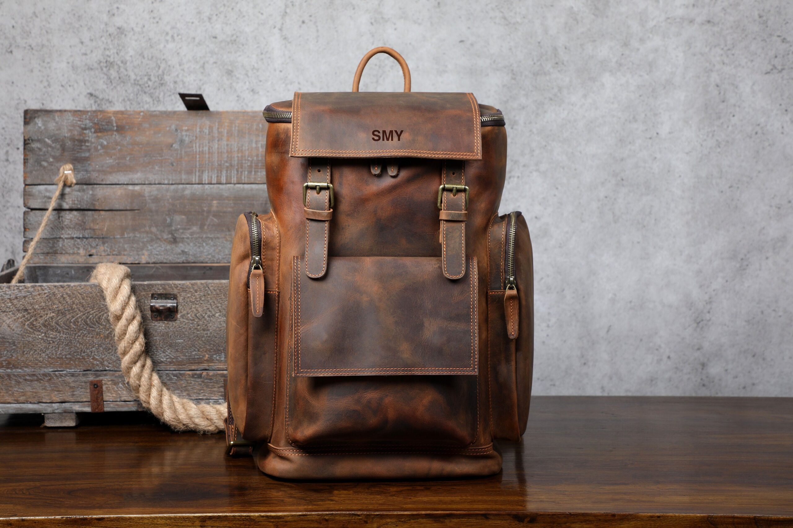 An application scenario or product detail of custom leather backpack - Image 12