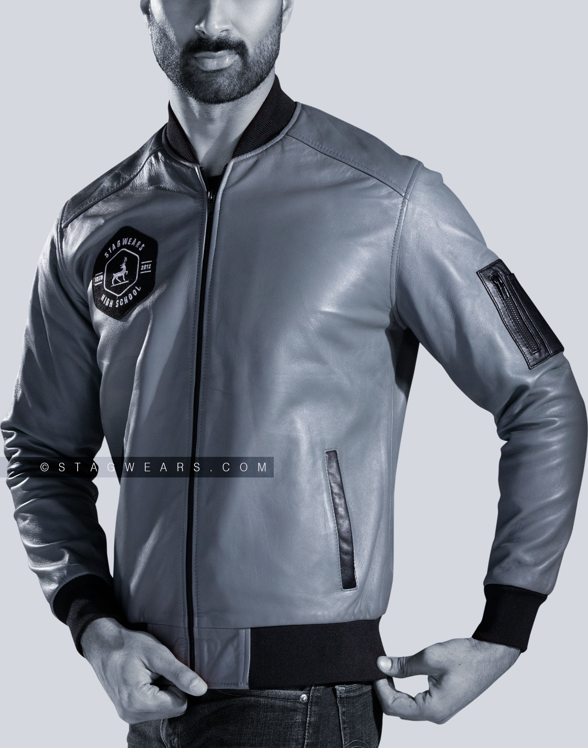 An application scenario or product detail of custom leather bomber jacket - Image 1