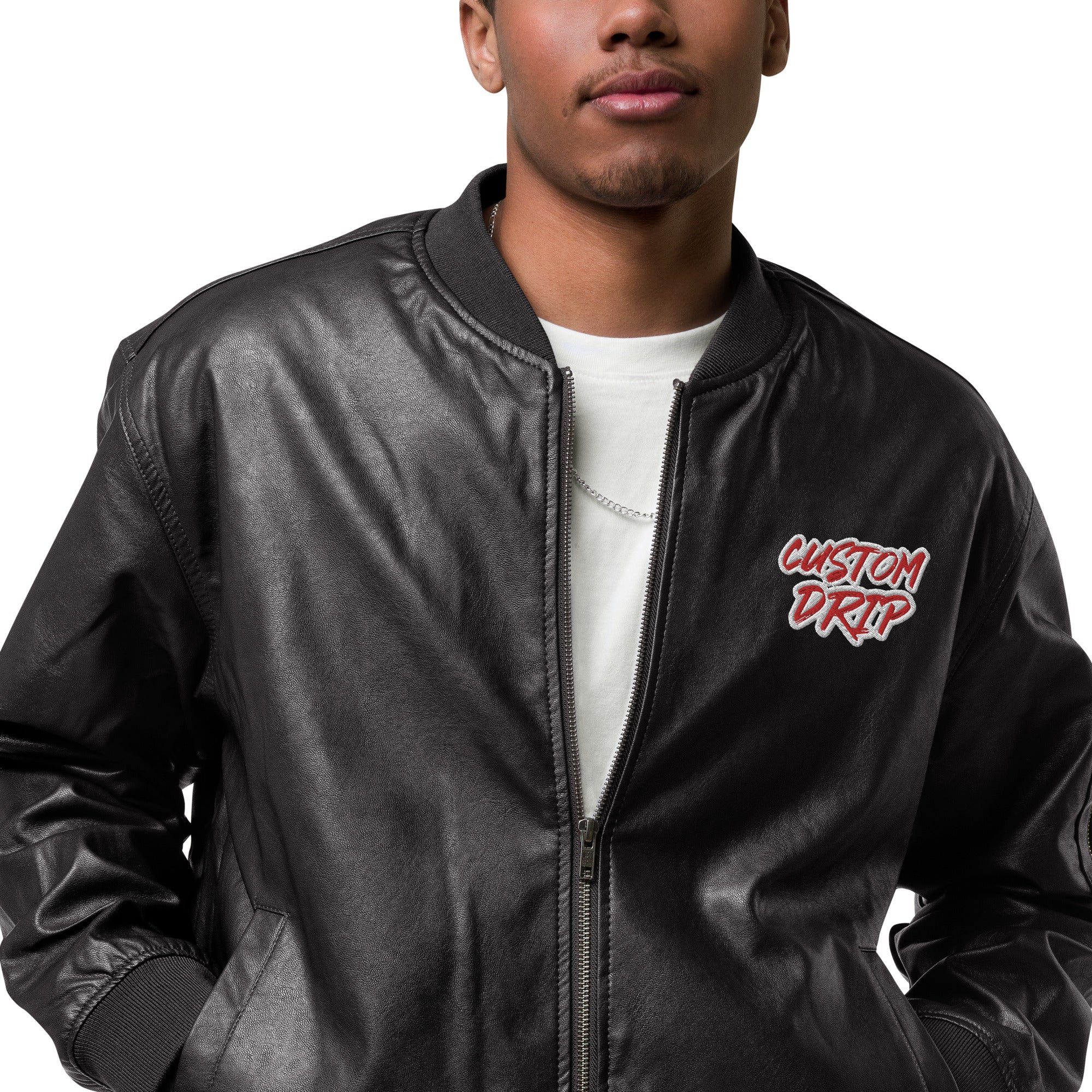 An application scenario or product detail of custom leather bomber jacket - Image 7