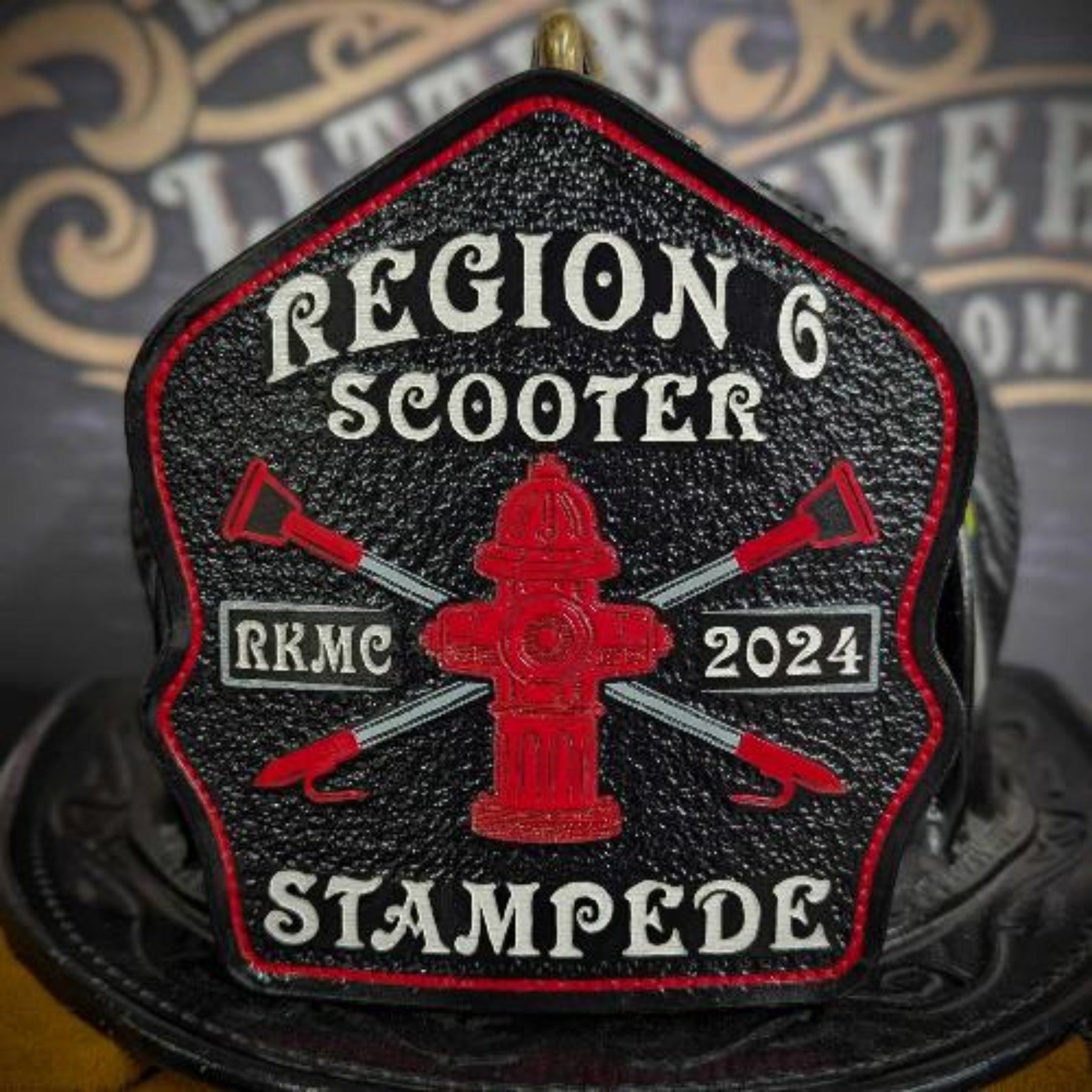 An application scenario or product detail of custom leather fire helmet shields - Image 2