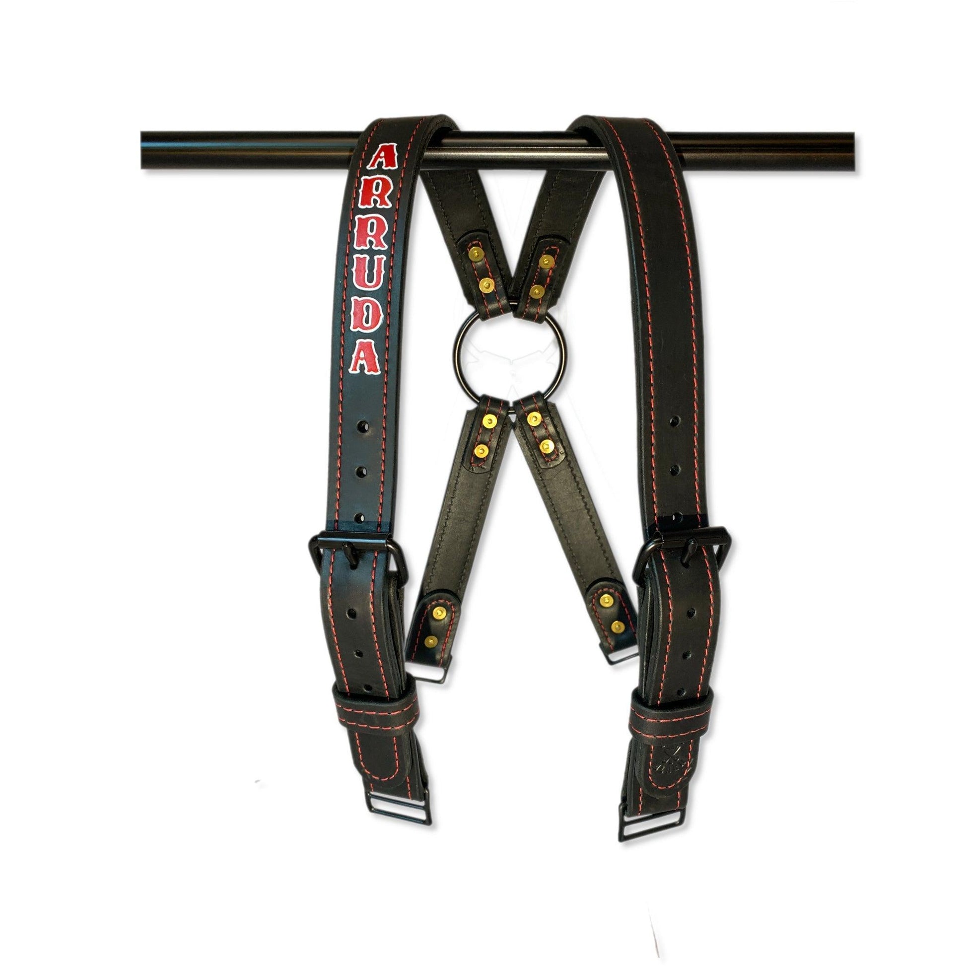 An application scenario or product detail of custom leather fire suspenders - Image 1