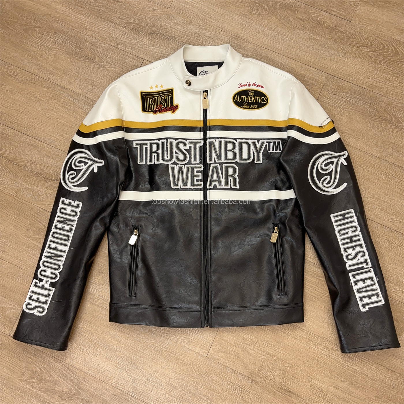 An application scenario or product detail of custom leather jackets with logo - Image 6