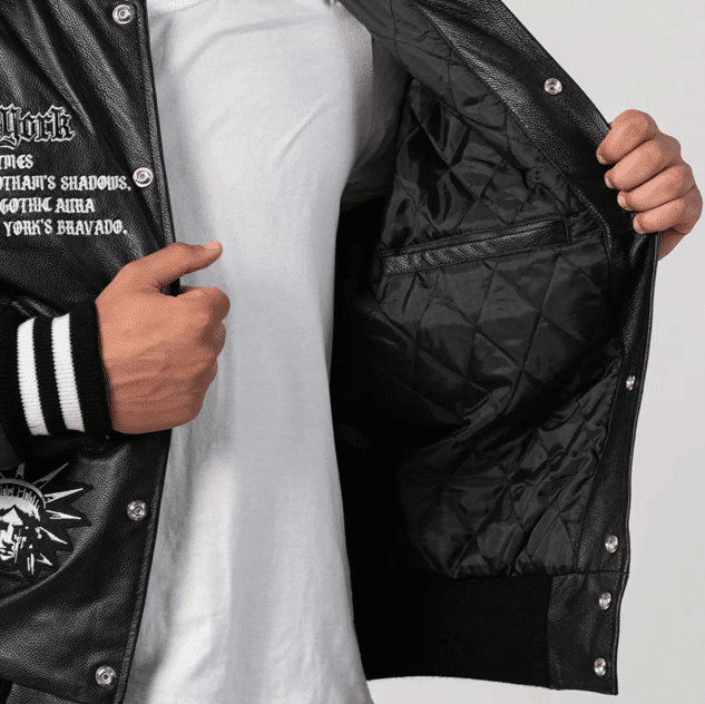 An application scenario or product detail of custom leather jackets with logo - Image 20