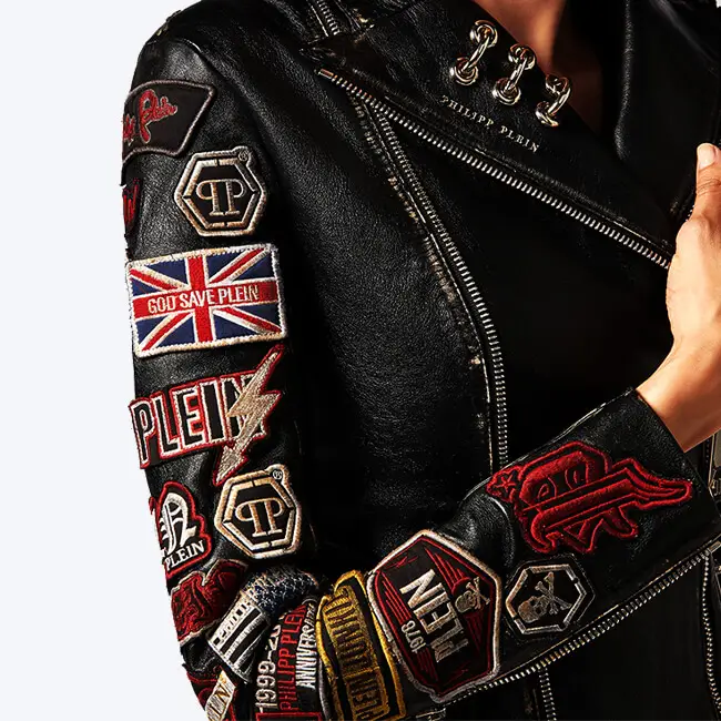 An application scenario or product detail of custom leather patches for jackets - Image 1