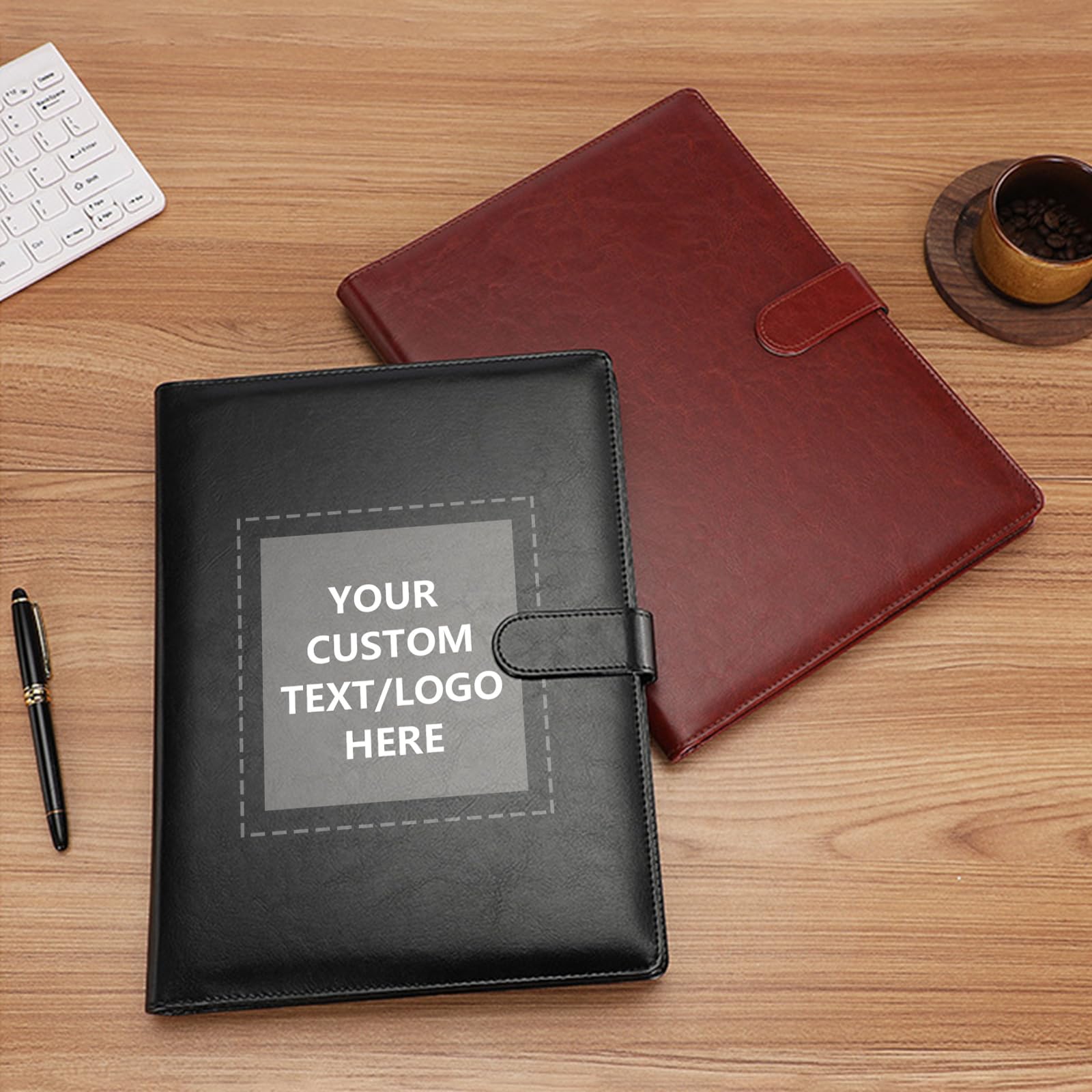 An application scenario or product detail of custom leather portfolio with logo - Image 2