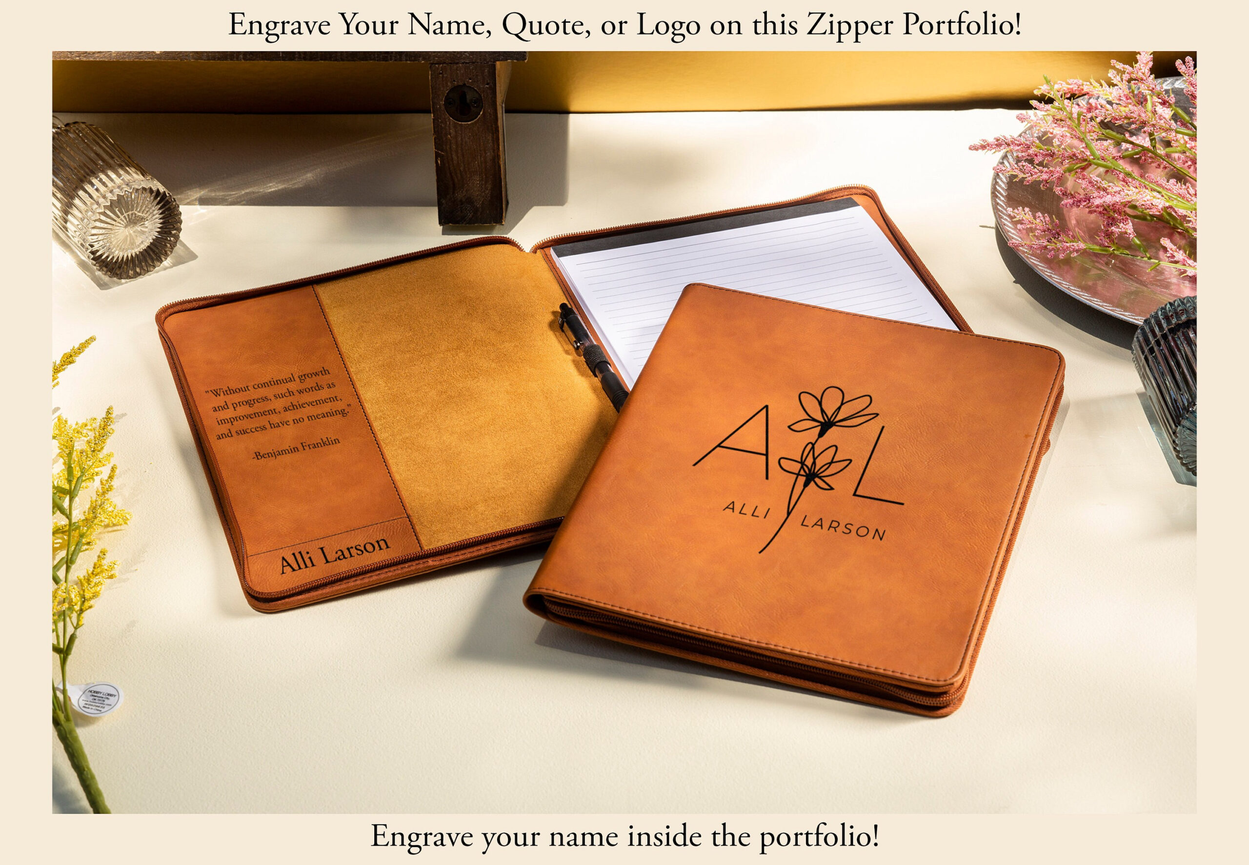 An application scenario or product detail of custom leather portfolio with logo - Image 8
