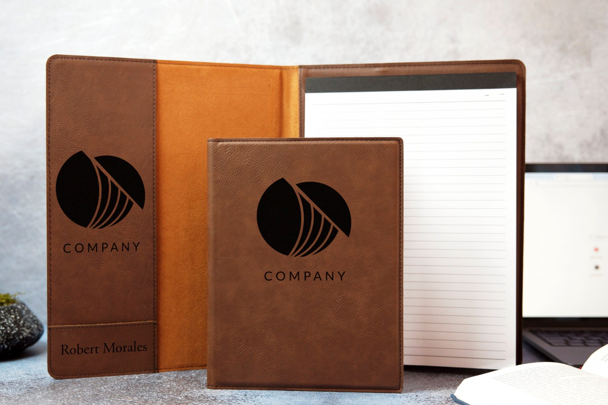 An application scenario or product detail of custom leather portfolio with logo - Image 11