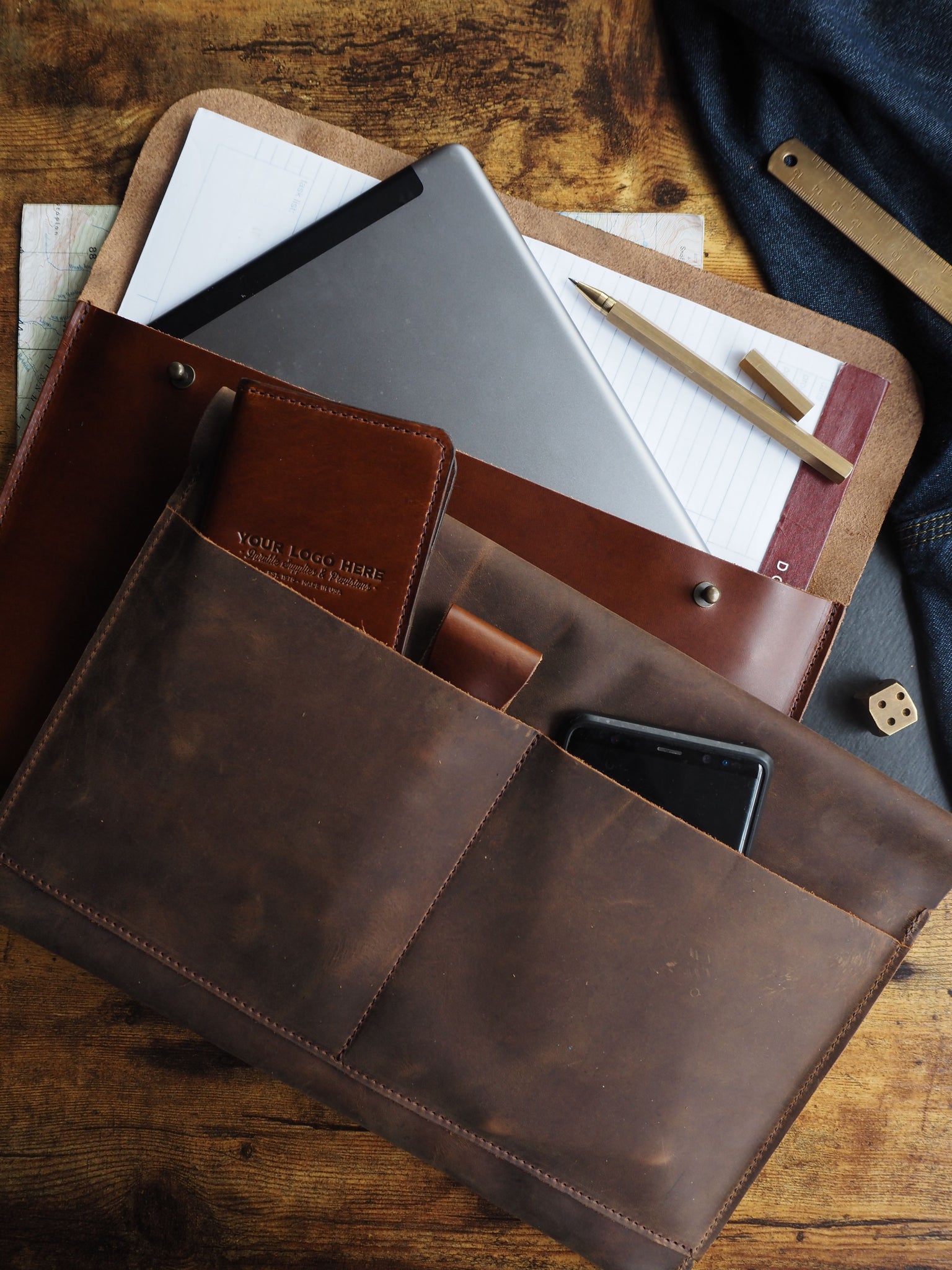 An application scenario or product detail of custom leather portfolio with logo - Image 21