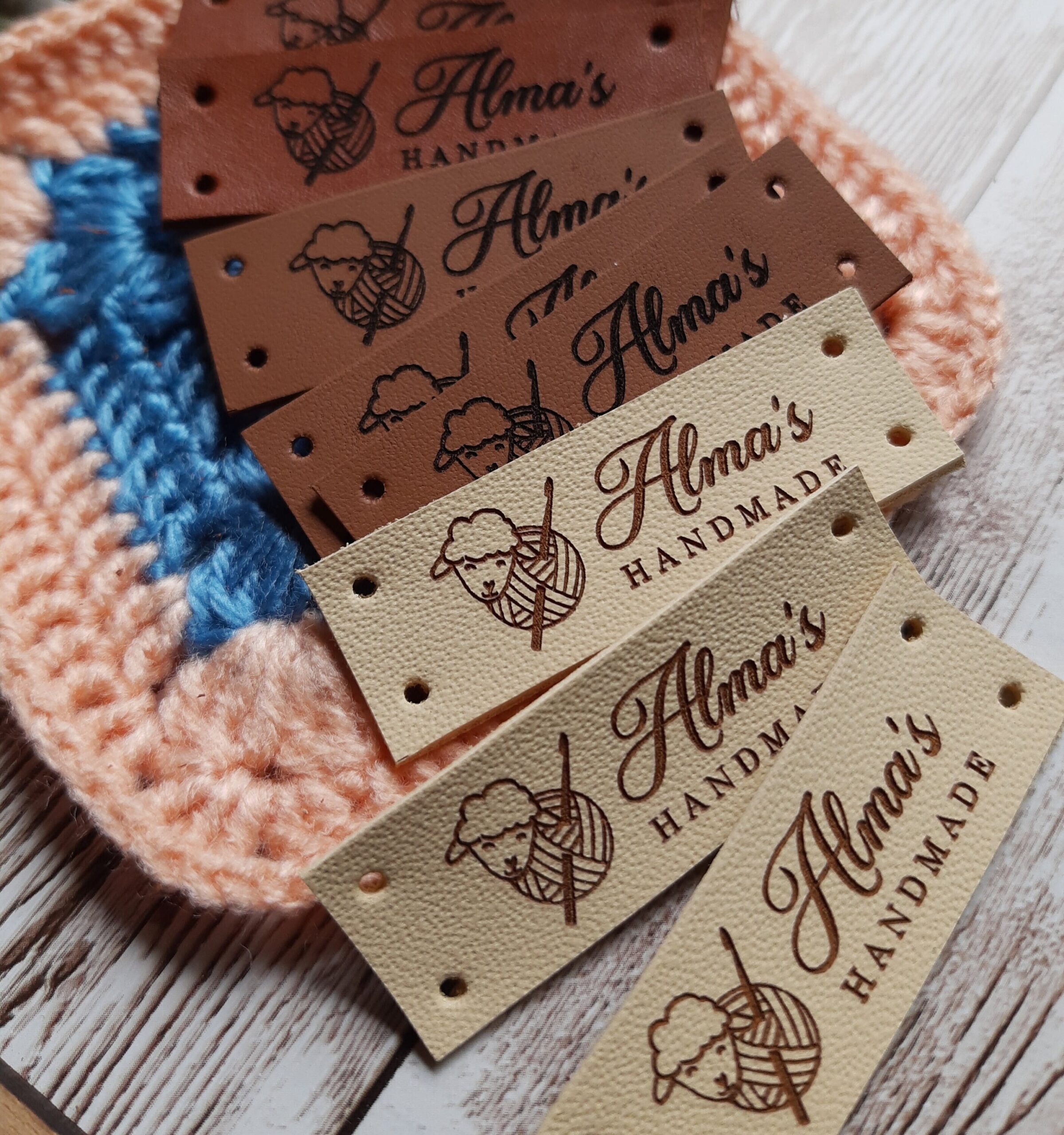 An application scenario or product detail of custom leather tags for crochet - Image 10