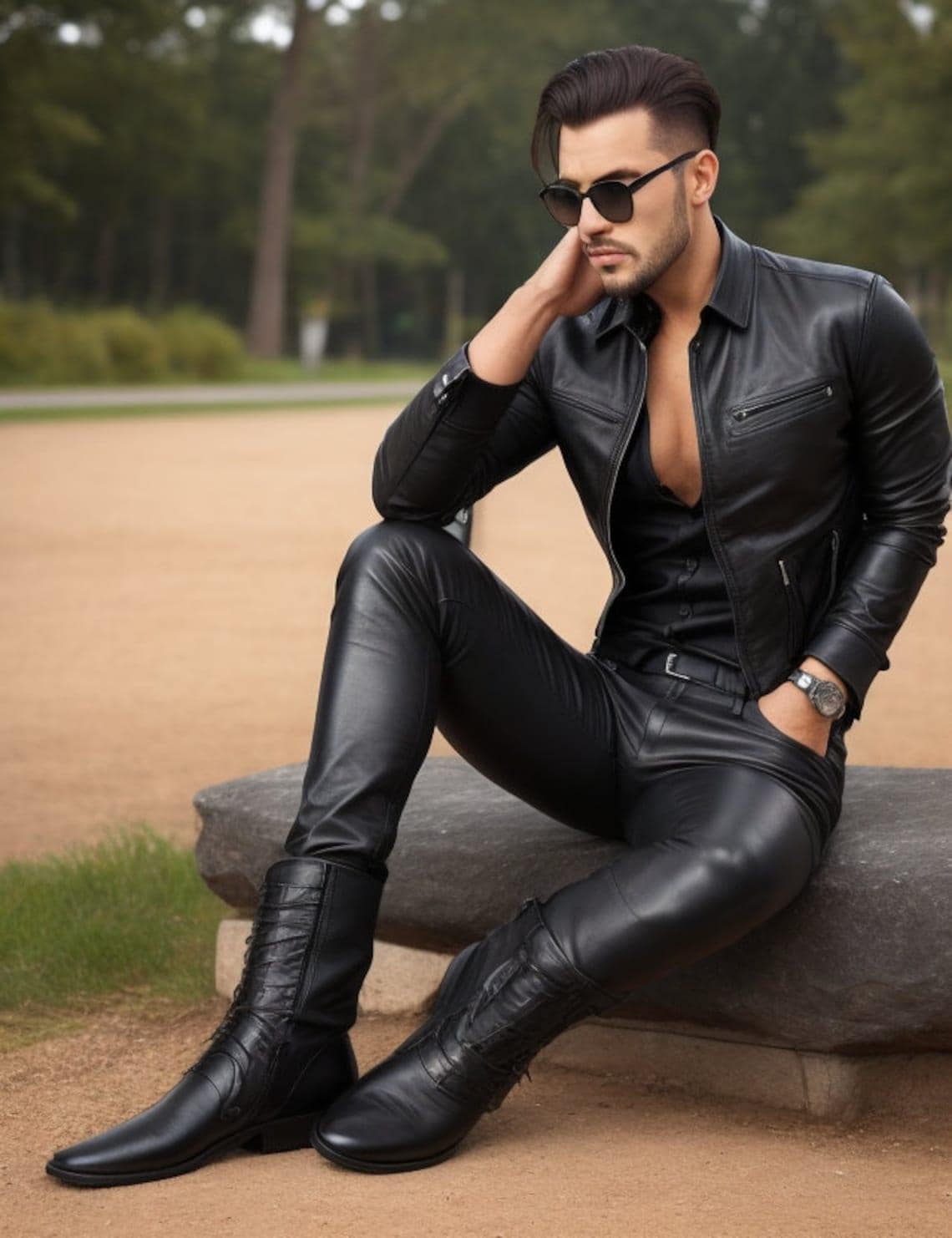 An application scenario or product detail of custom leather trousers - Image 8