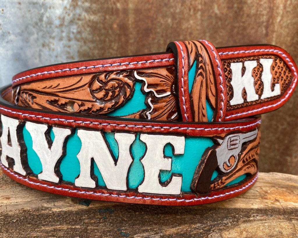 An application scenario or product detail of custom tooled leather belts - Image 11
