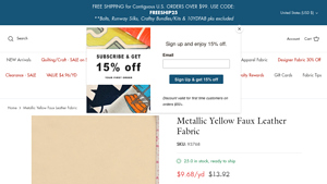 Fabric Depot - Metallic Yellow Faux Leather Fabric