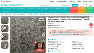 Fabric Warehouse - Tooled Floral Charcoal Grey Faux Leather