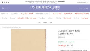 Fashion Fabrics Club - Metallic Yellow Faux Leather Fabric