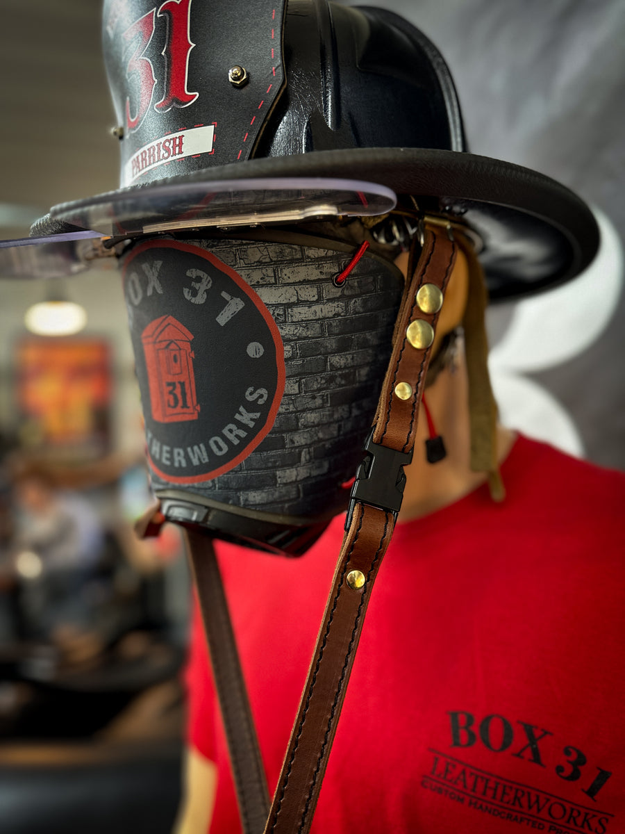 An application scenario or product detail of firefighter helmet leather chin strap - Image 1