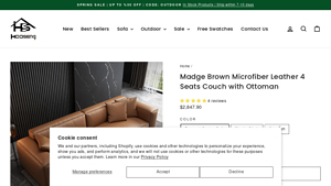 Madge Brown - Microfiber Leather 4 Seater Couch with Ottoman