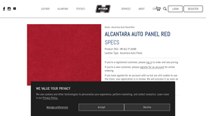 Hyde's Leather - Alcantara Auto Panel Red
