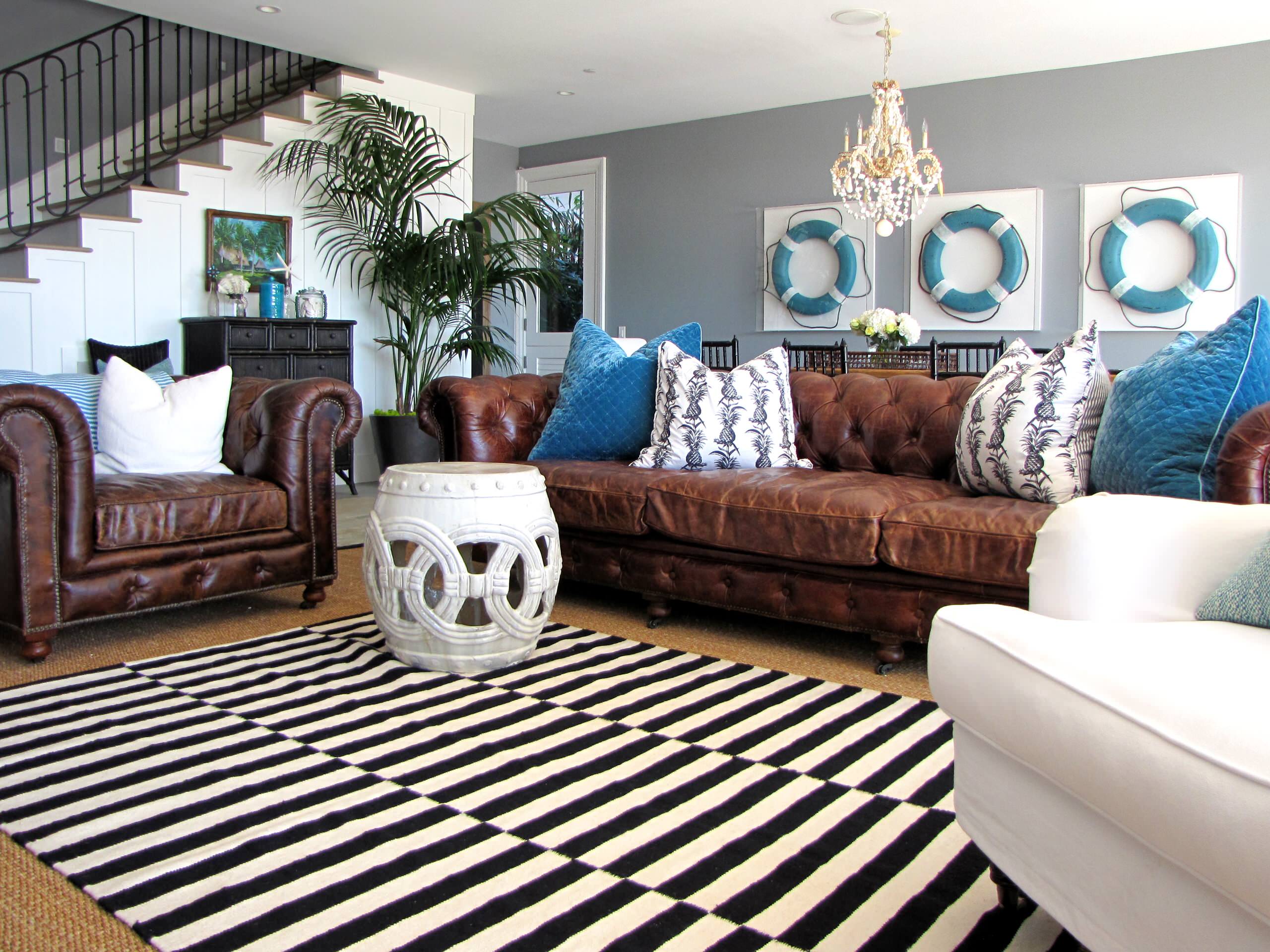 An application scenario or product detail of leather chair with fabric couch - Image 1