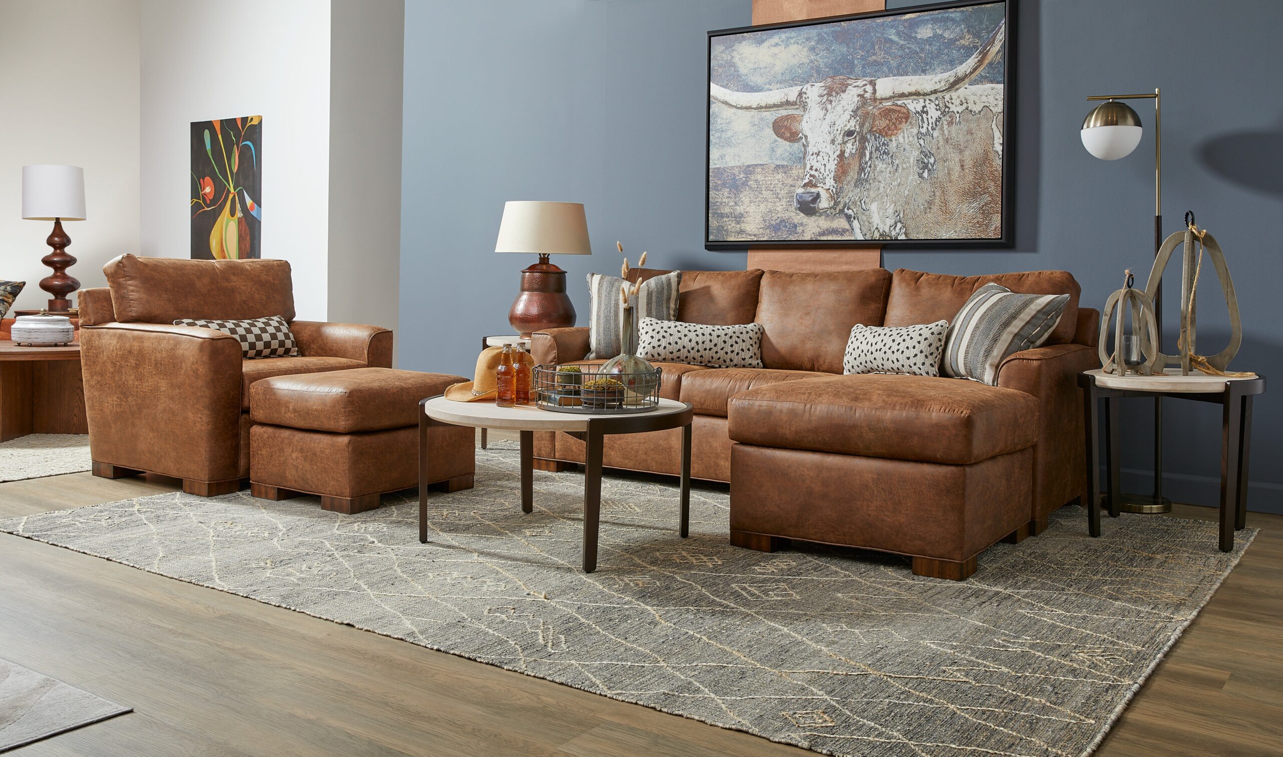 An application scenario or product detail of leather chair with fabric couch - Image 16