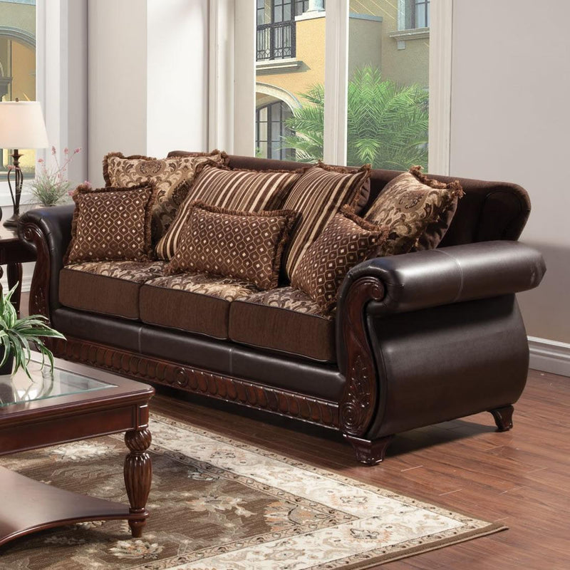An application scenario or product detail of leather couch with fabric cushions - Image 6