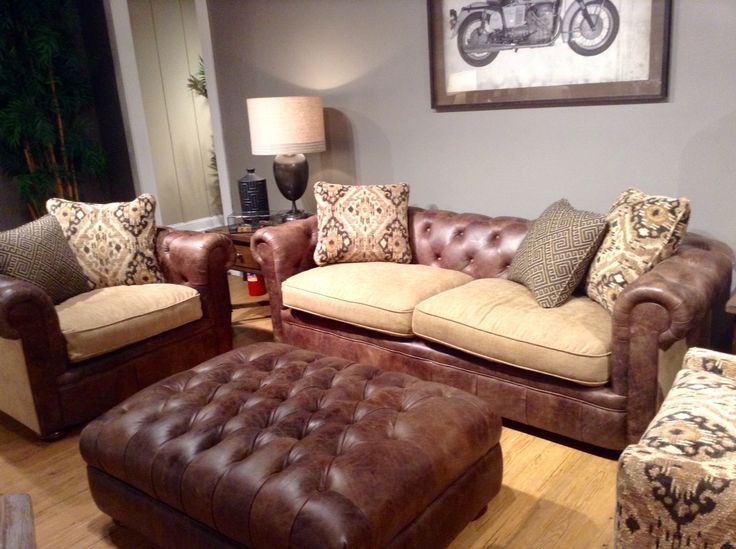 An application scenario or product detail of leather couch with fabric cushions - Image 11