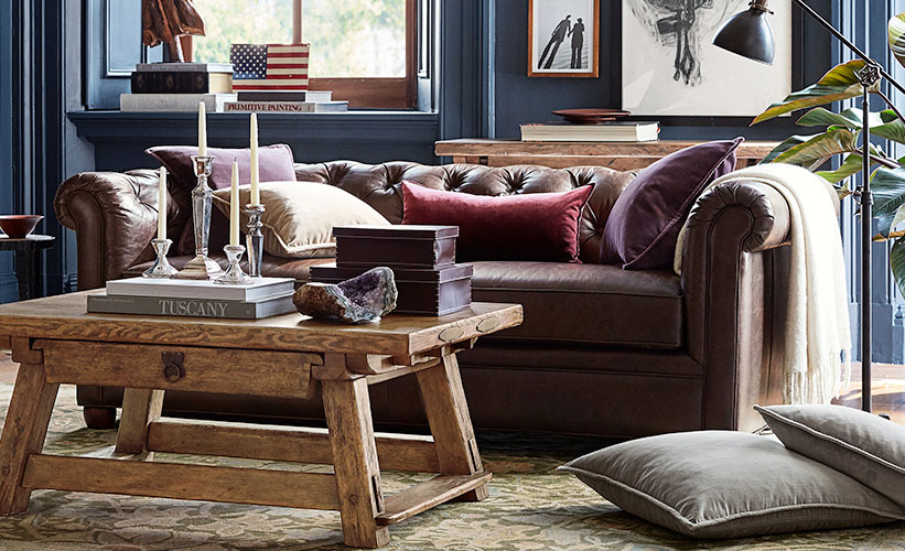 An application scenario or product detail of leather couch with fabric cushions - Image 14