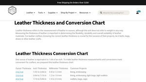 Montana Leather - Thickness Chart