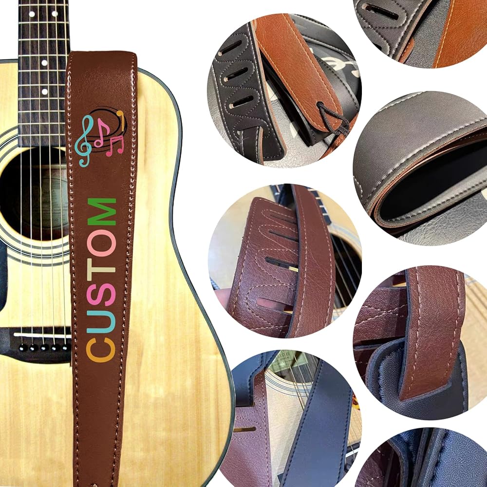 An application scenario or product detail of personalized custom leather guitar straps - Image 7