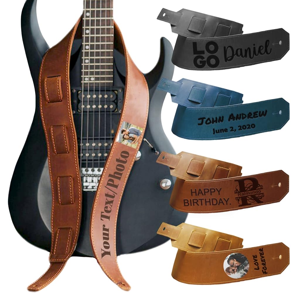 An application scenario or product detail of personalized custom leather guitar straps - Image 9