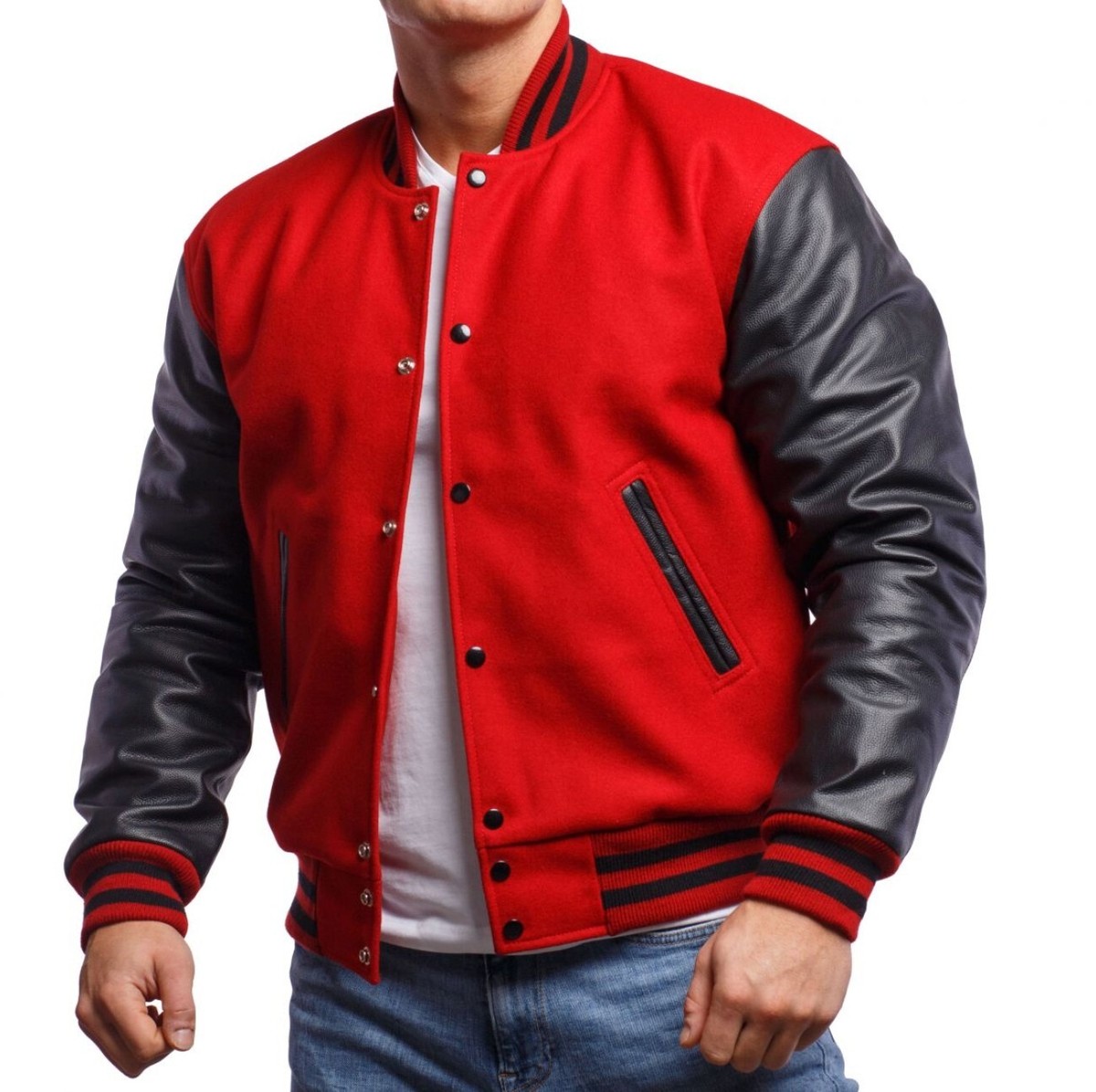 An application scenario or product detail of wholesale varsity jackets with leather sleeves - Image 2
