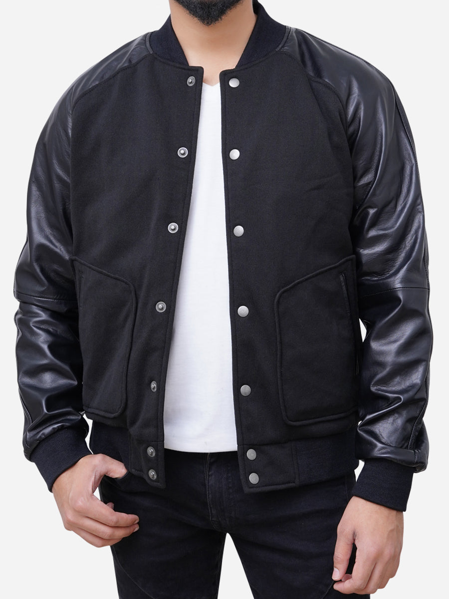An application scenario or product detail of wholesale varsity jackets with leather sleeves - Image 18