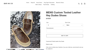 Barhk Co - MENS Custom Tooled Leather Hey Dudes Shoes