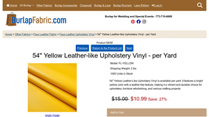Burlap Fabric - 54 Yellow Leather-like Upholstery Vinyl