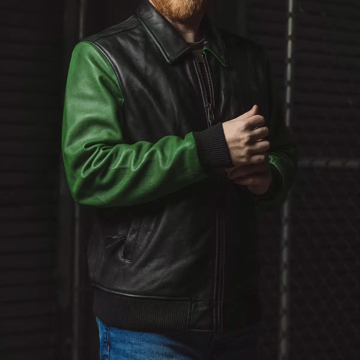 An application scenario or product detail of custom leather bomber jacket - Image 23