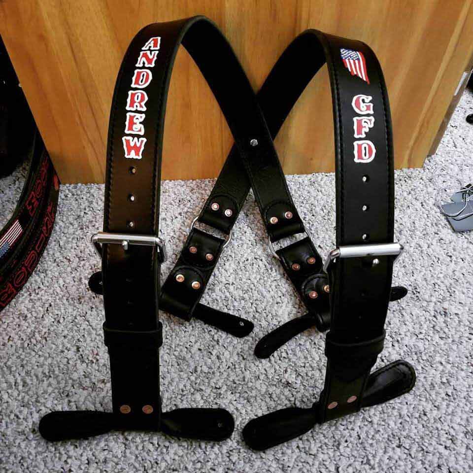 An application scenario or product detail of custom leather firefighter suspenders - Image 8