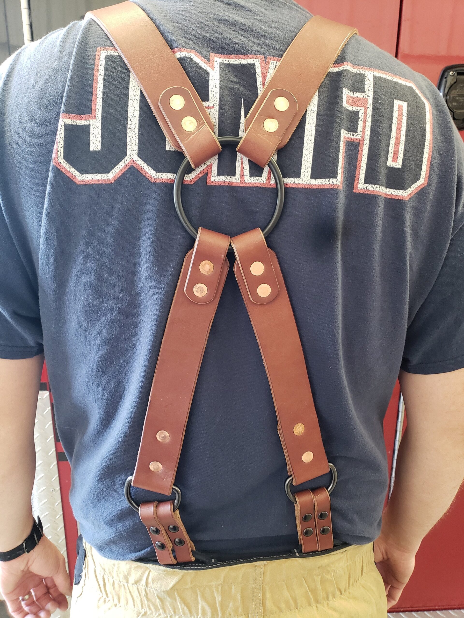 An application scenario or product detail of custom leather firefighter suspenders - Image 9