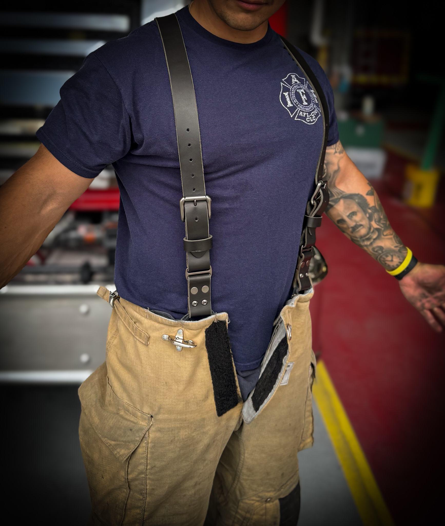 An application scenario or product detail of custom leather firefighter suspenders - Image 12