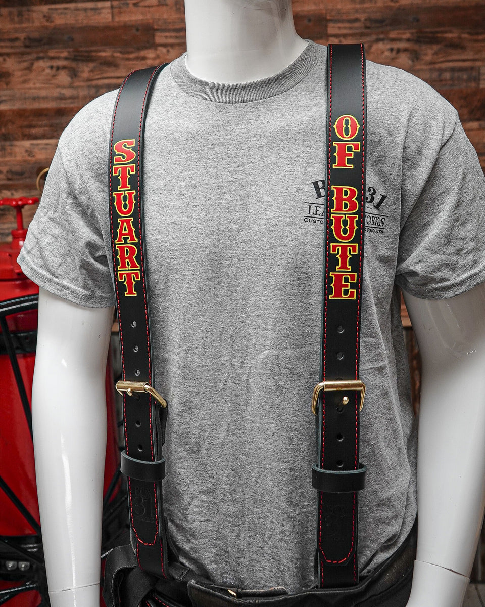 An application scenario or product detail of custom leather firefighter suspenders - Image 14