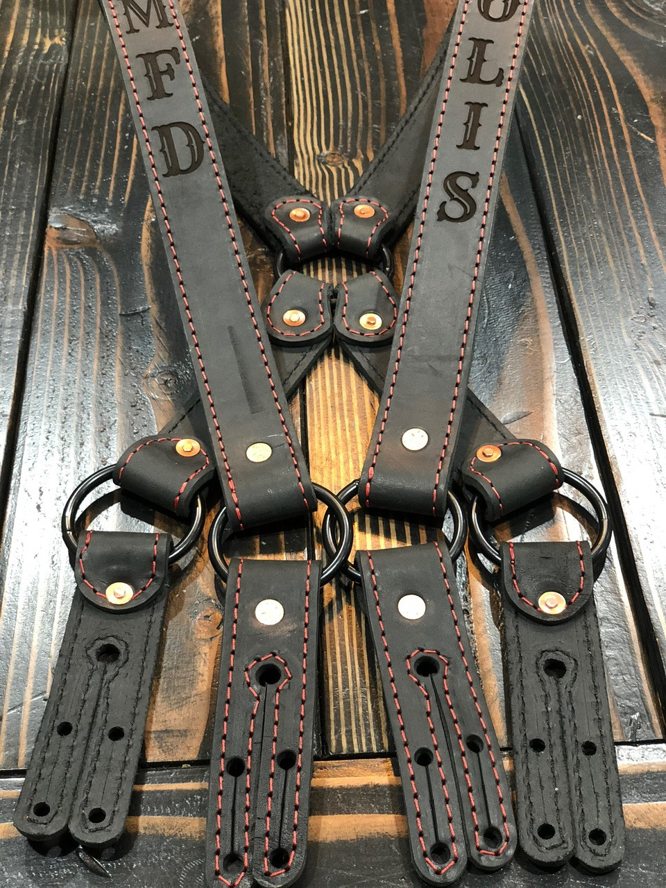 An application scenario or product detail of custom leather firefighter suspenders - Image 21