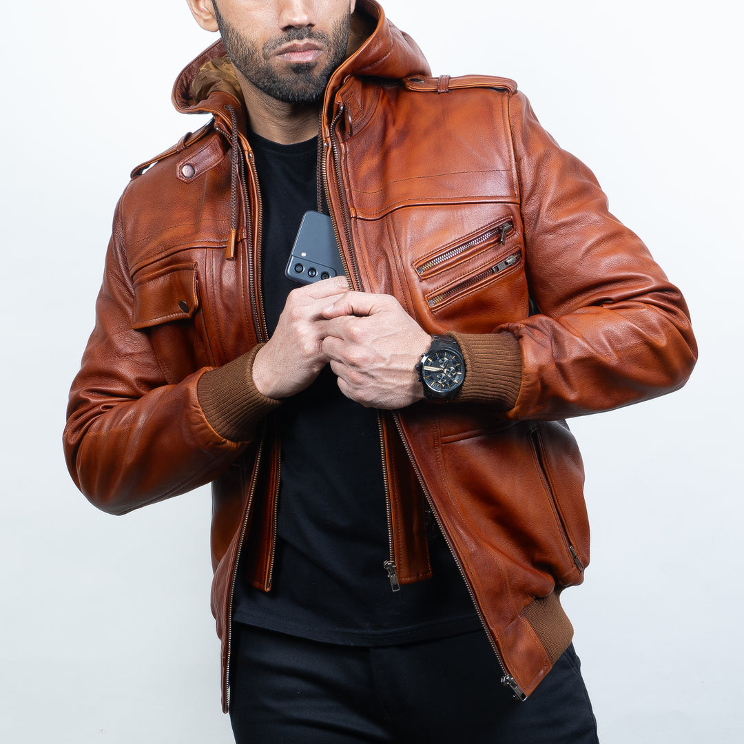 An application scenario or product detail of custom leather jacket mens - Image 10