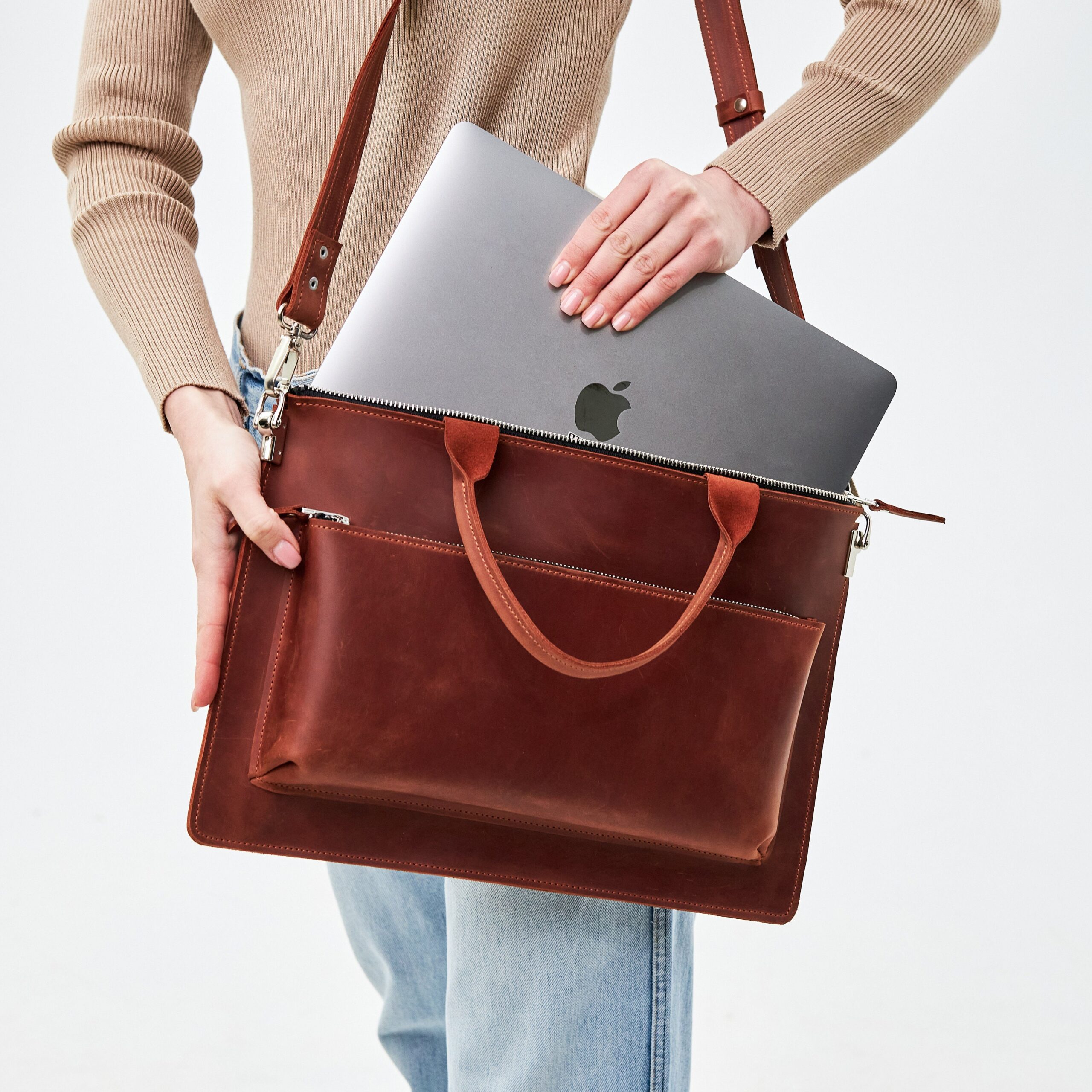 An application scenario or product detail of custom leather laptop bag - Image 1