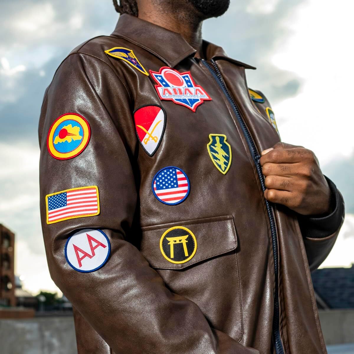 An application scenario or product detail of custom leather patches for jackets - Image 3