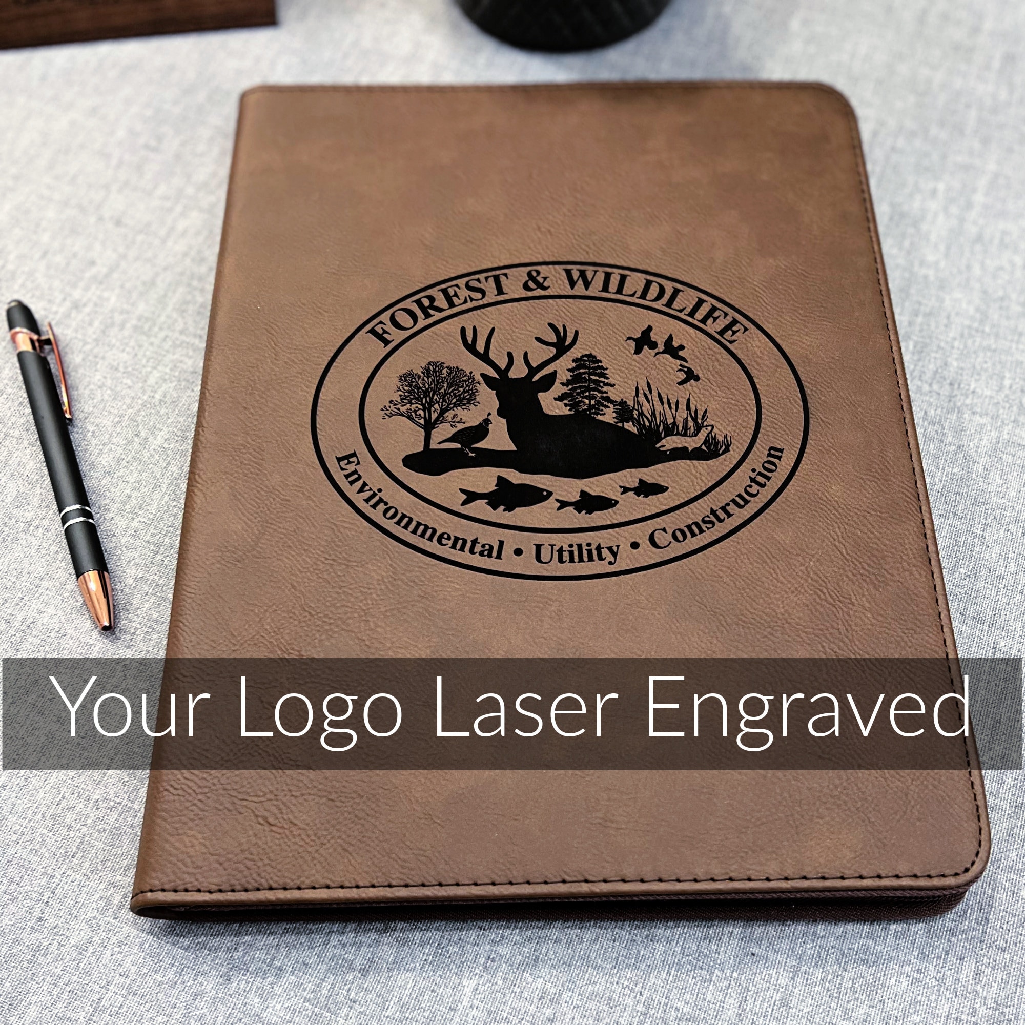 An application scenario or product detail of custom leather portfolio with logo - Image 14