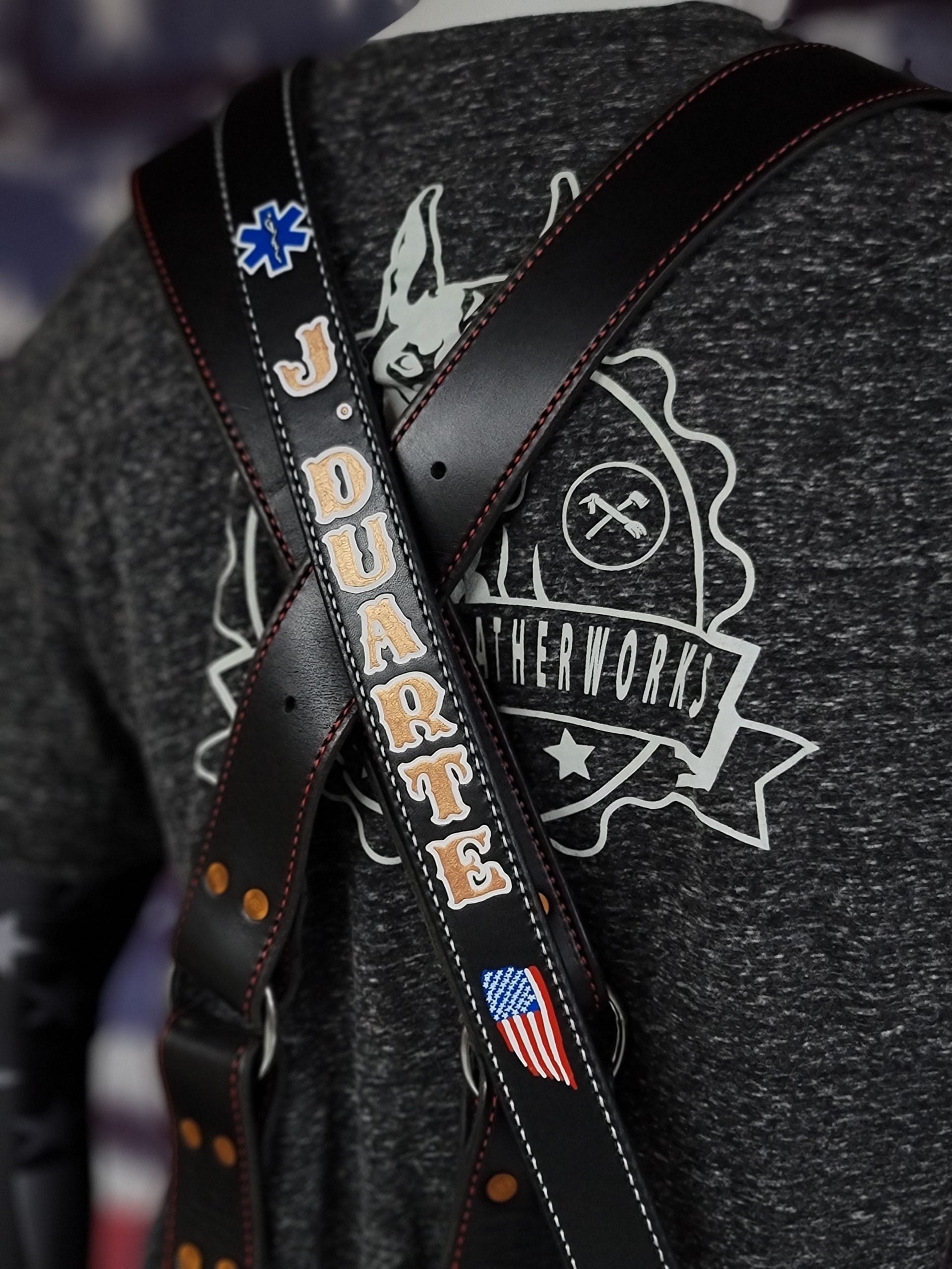 An application scenario or product detail of custom leather radio strap firefighter - Image 1