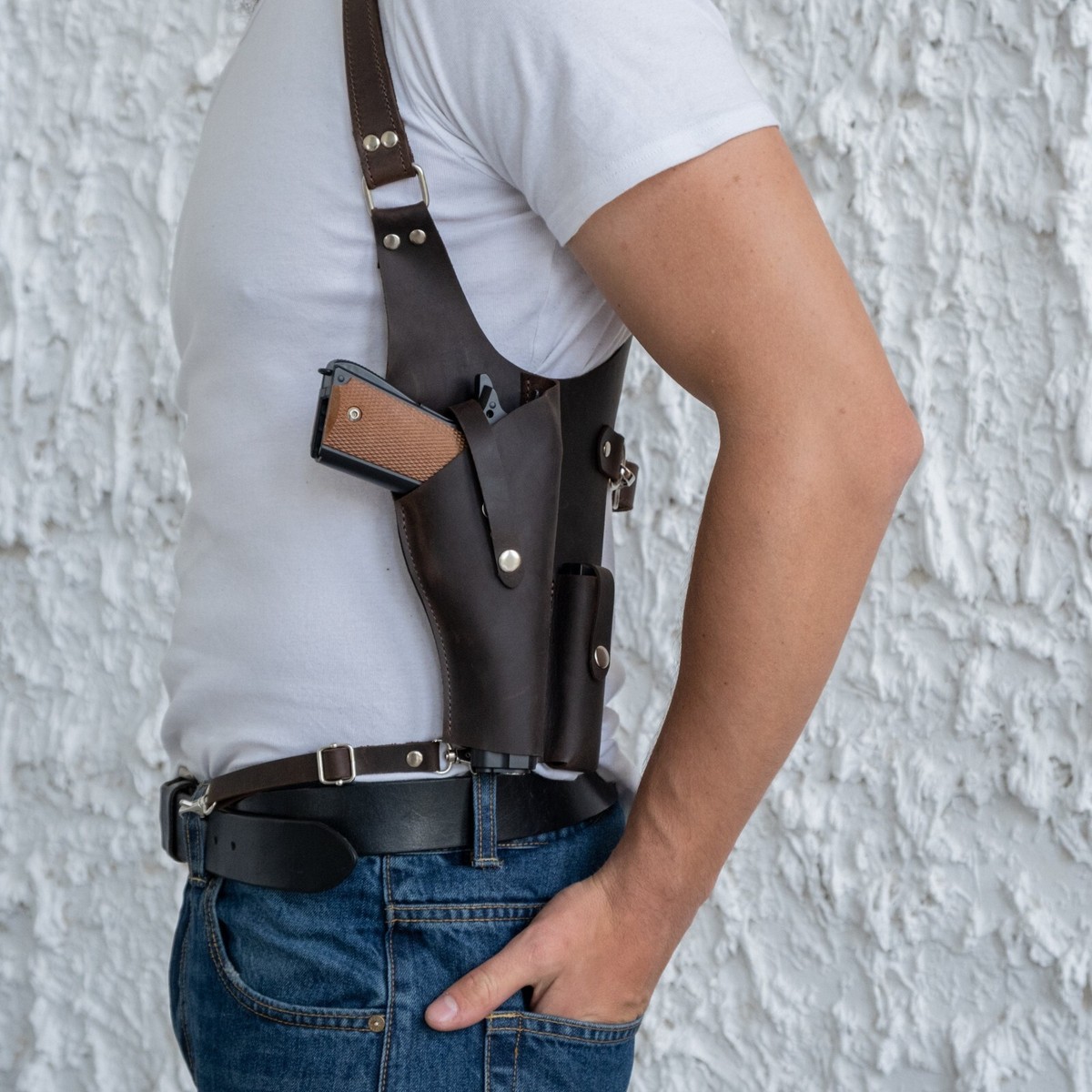 An application scenario or product detail of custom leather shoulder holster - Image 1