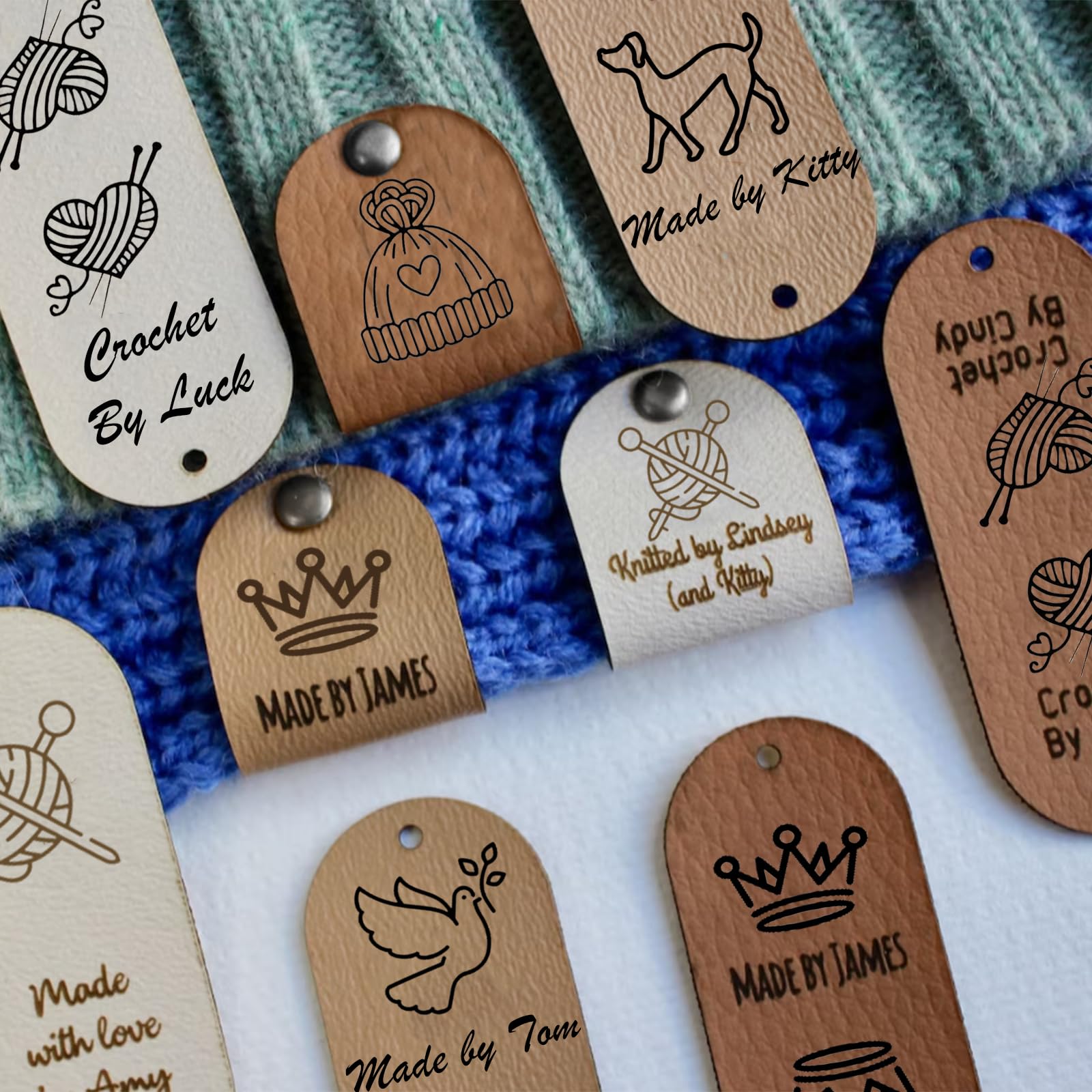 An application scenario or product detail of custom leather tags for crochet - Image 1