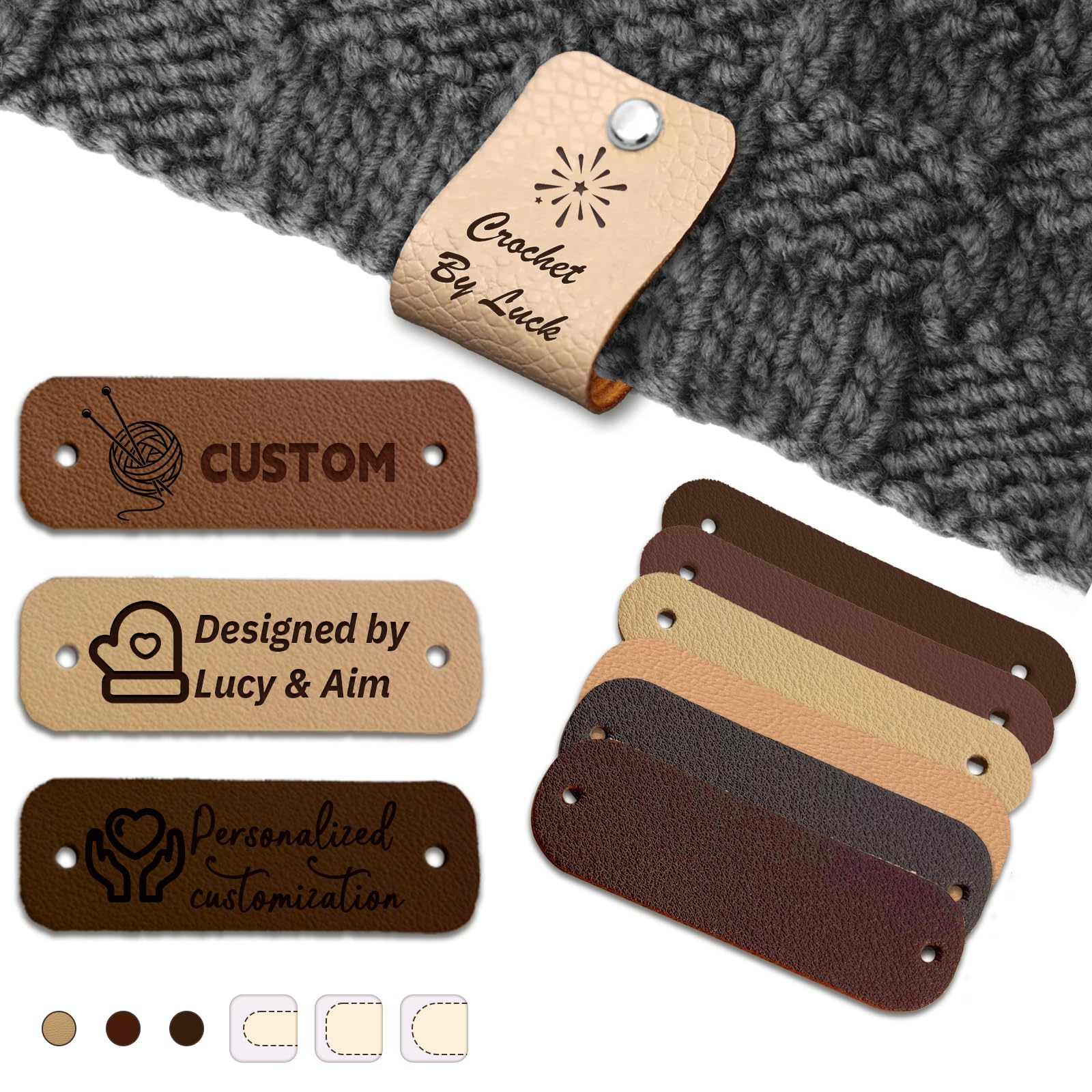 An application scenario or product detail of custom leather tags for crochet - Image 2